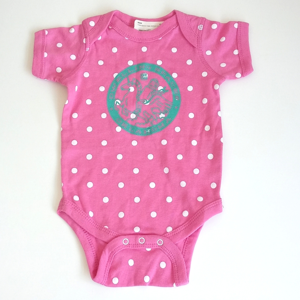 3-6 Month Onesie by Rabbit Skins/ L*A*T Apparel Pink & Green w White Polka Dots